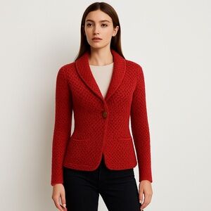 ANTHROPOLOGIE Charlie & Robin Red Textured Shawl Collar Knit Sweater XS